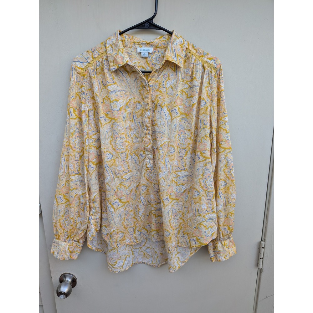 Sundance Yellow Paisley Print‎ Cotton Button Up Shirt Size Small